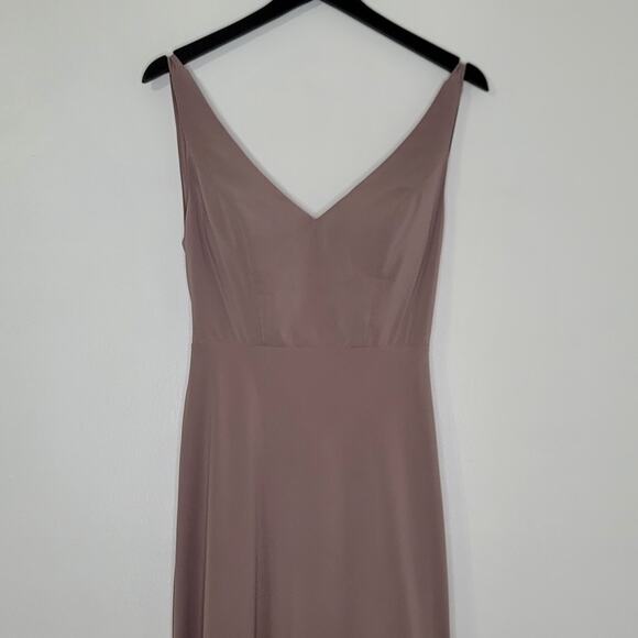 Jenny Yoo Dani Bridesmaid Maxi Dress Size‎ 4 Purple Fig V-Neck Tie Back Chiffon - Picture 4 of 10